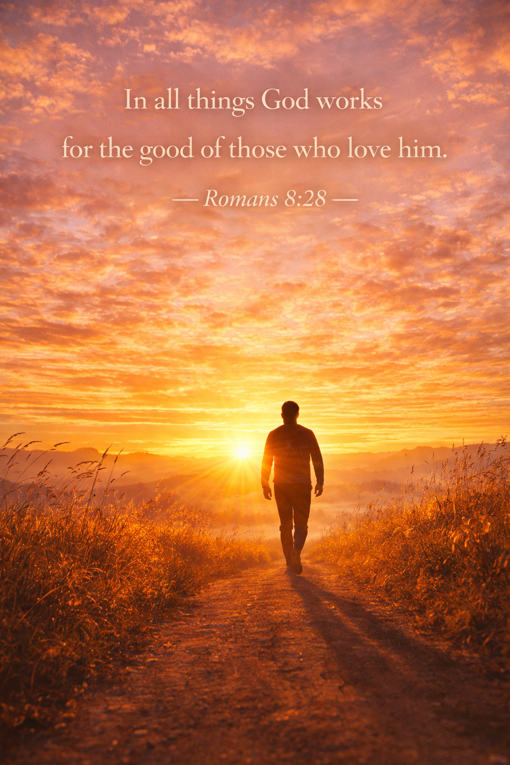 Romans 8:28 -- Walking Toward Golden Horizon Vertical HD Wallpaper